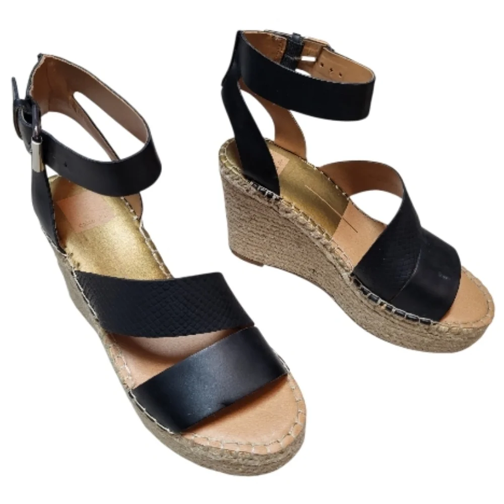 Dolce Vita Black Shayla Espadrille Wedge Sandals - Size 8.5M
